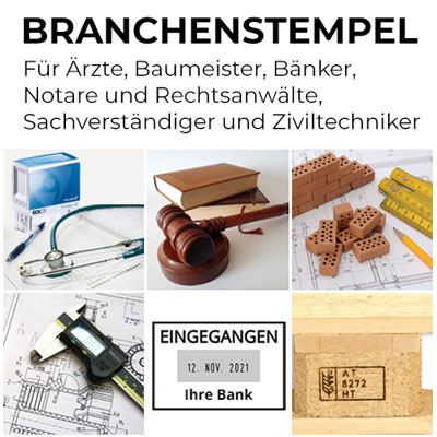 Stempel für Ärzte, Baumeister, Bänker, Notare und Rechtsanwälte, Sachverständiger, Tierärzte und Ziviltechniker